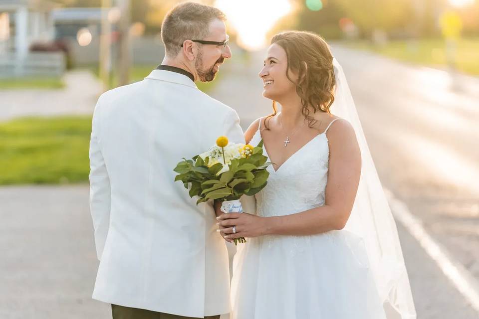 Bride and veil blowing
