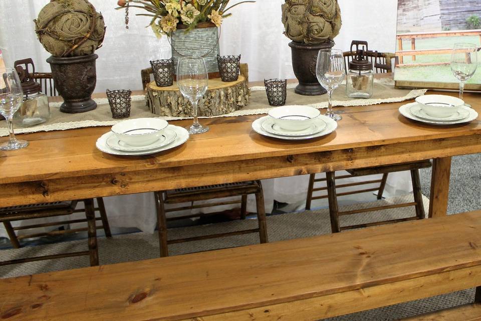 Table, 8' King Farmhouse Table with Matching Bench and Chairs, Seats 8-10 guest