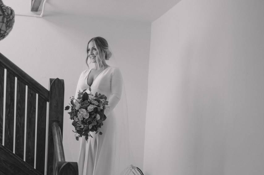 Bride on steps