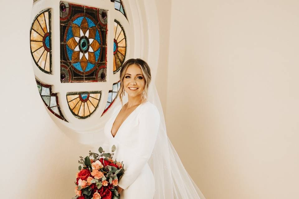 Bride on staircase