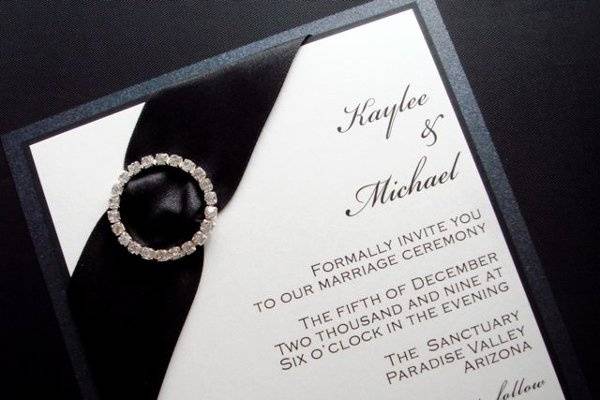 Kaylee Black Tie Crystal Buckle Invitation