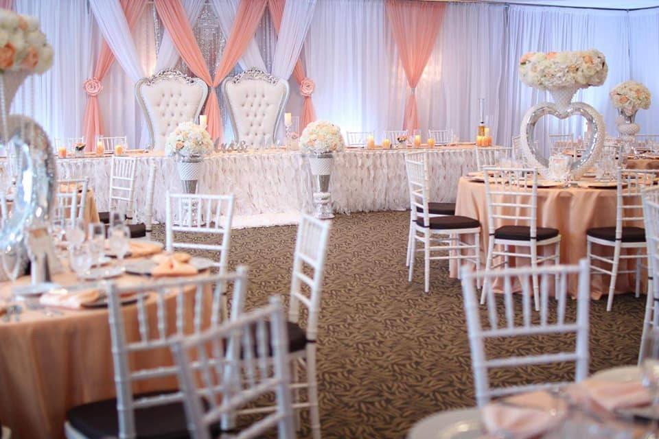 Peach and cream wedding decor