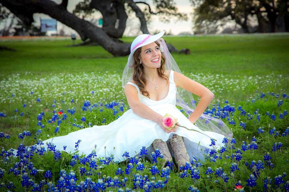 Bridal portrait in bluebonnets