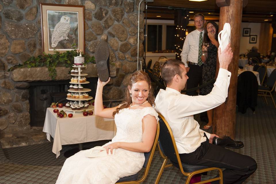 Marriage game at veronica & chad's reception at snowy owl resort.