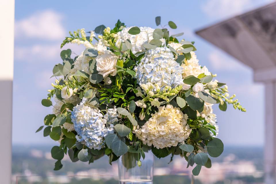 BLUE, CREAM URN ARRANGEMENT