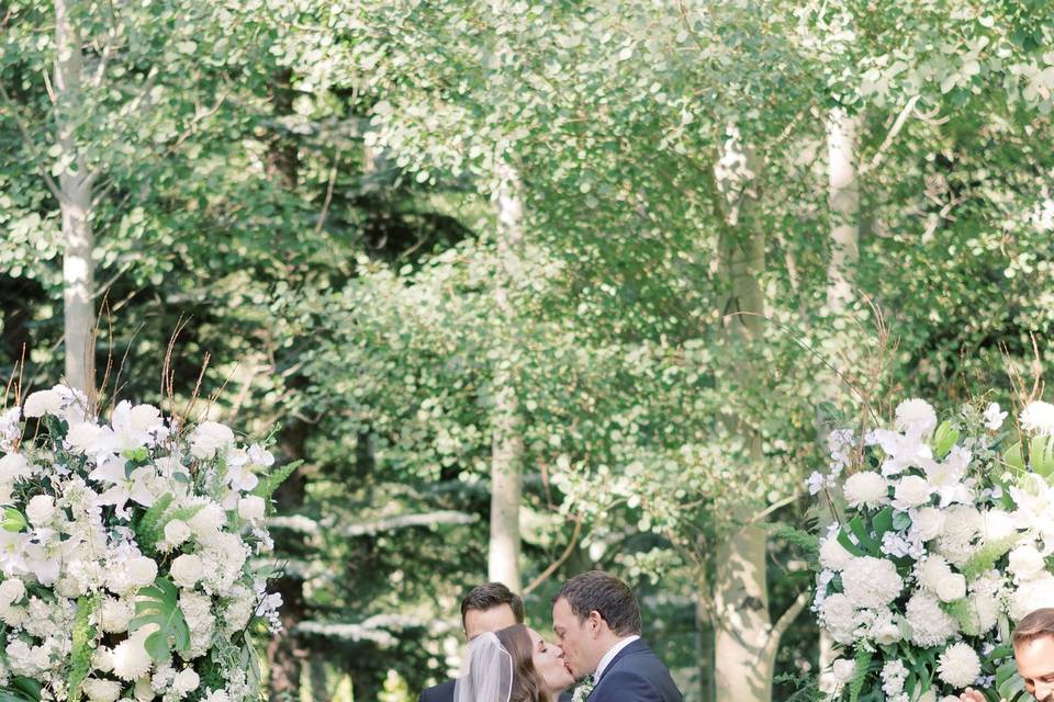 Newlyweds kissing