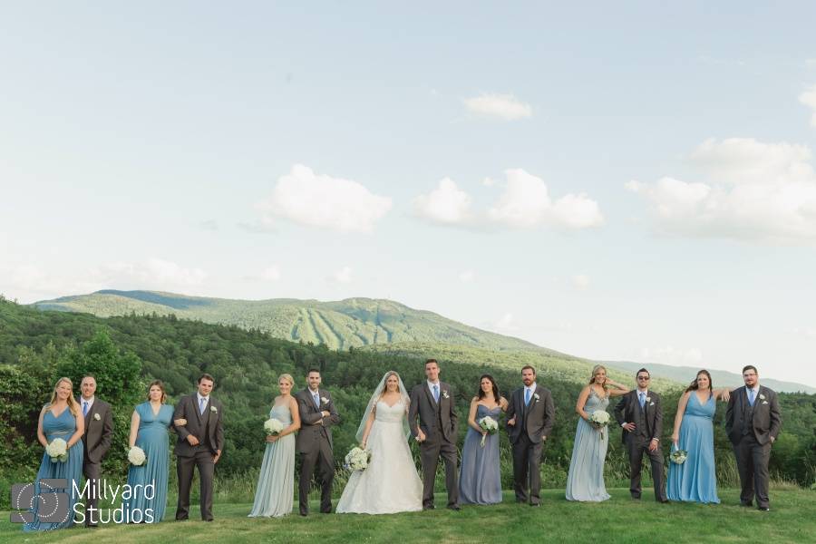 Bridal party with Mt. Sunapee