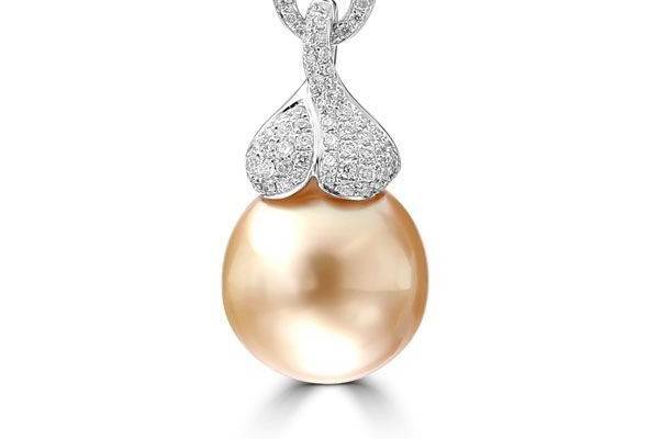 Golden South Sea pearl and pave diamond necklace by designer, Eli