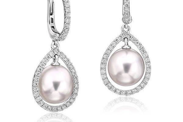 South Sea pearl and diamond earrings by designer, Eli