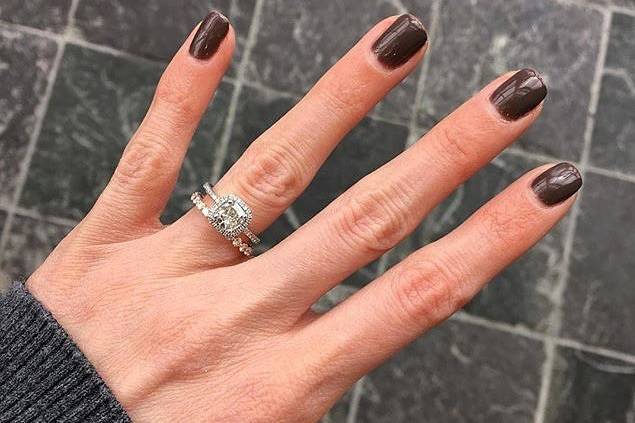 Simon G wedding ring and engagement ring set