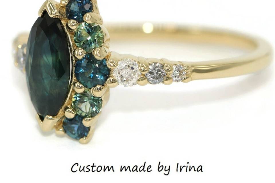 2 ct Blue Green Marquise Ring