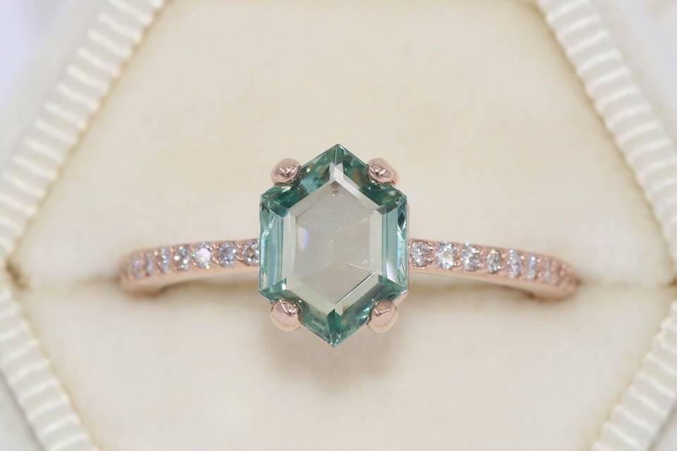 1ct Hexagon Teal Sapphire Ring