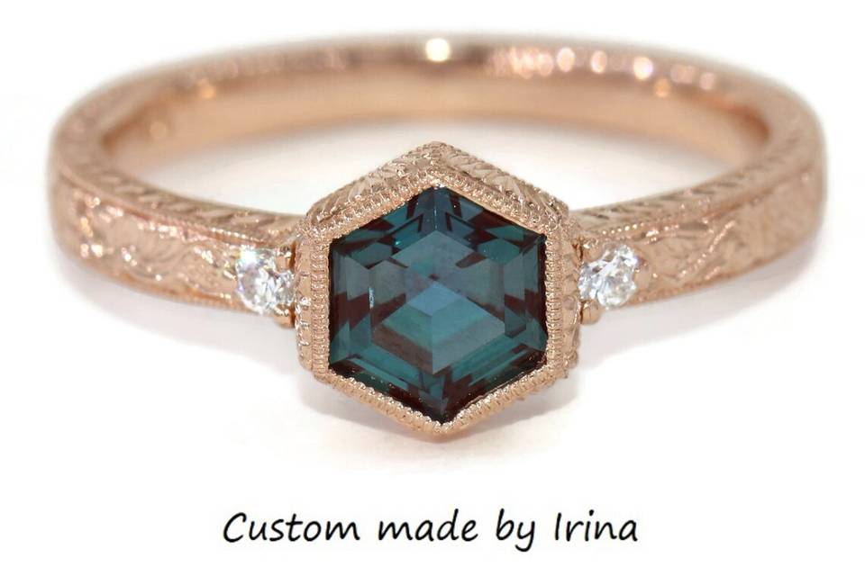 2ct Hand Engraved Hexagon Ring