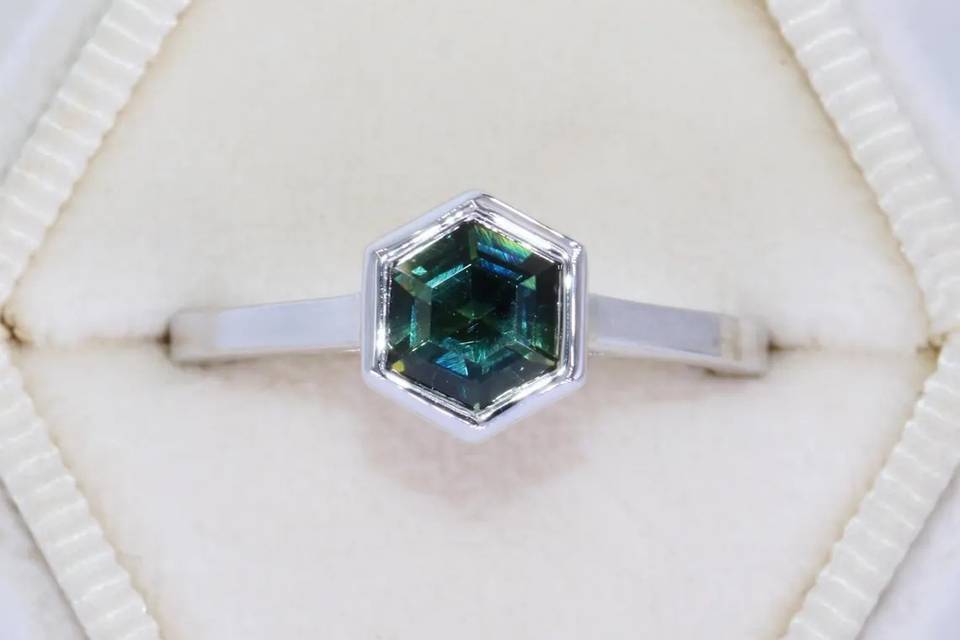 Teal Hexagon Sapphire Ring