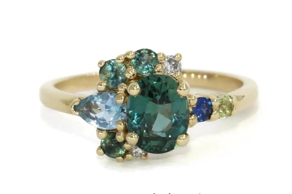 1 ct Blue Green Sapphire Ring