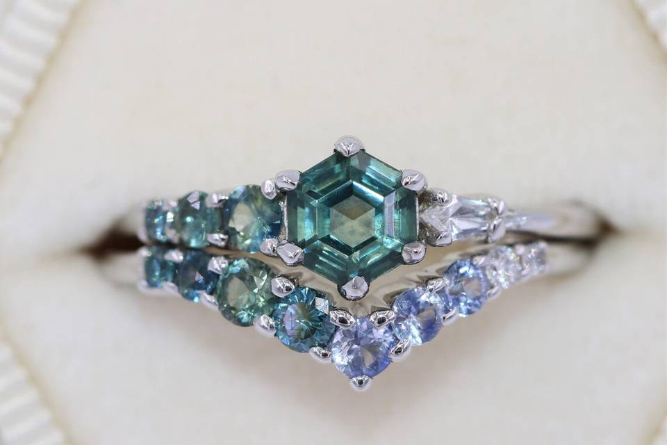 1 ct Cluster Green Blue Ring