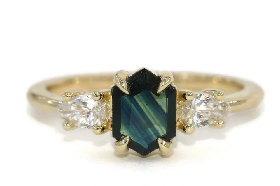 1ct Hexagon Teal Sapphire Ring