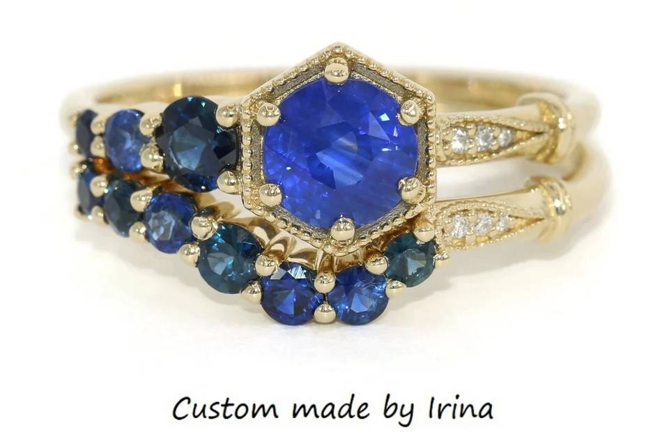 Hexagon Sapphire Rings Set