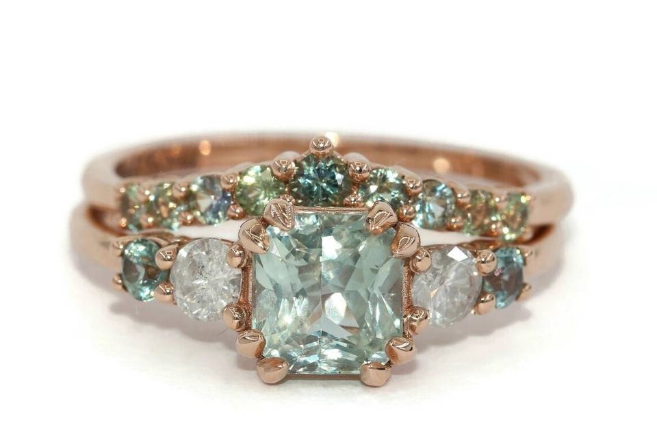 2 ct Teal Green Sapphire Ring
