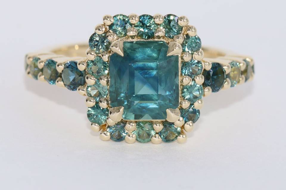 GIA 3 ct Teal Sapphire Ring