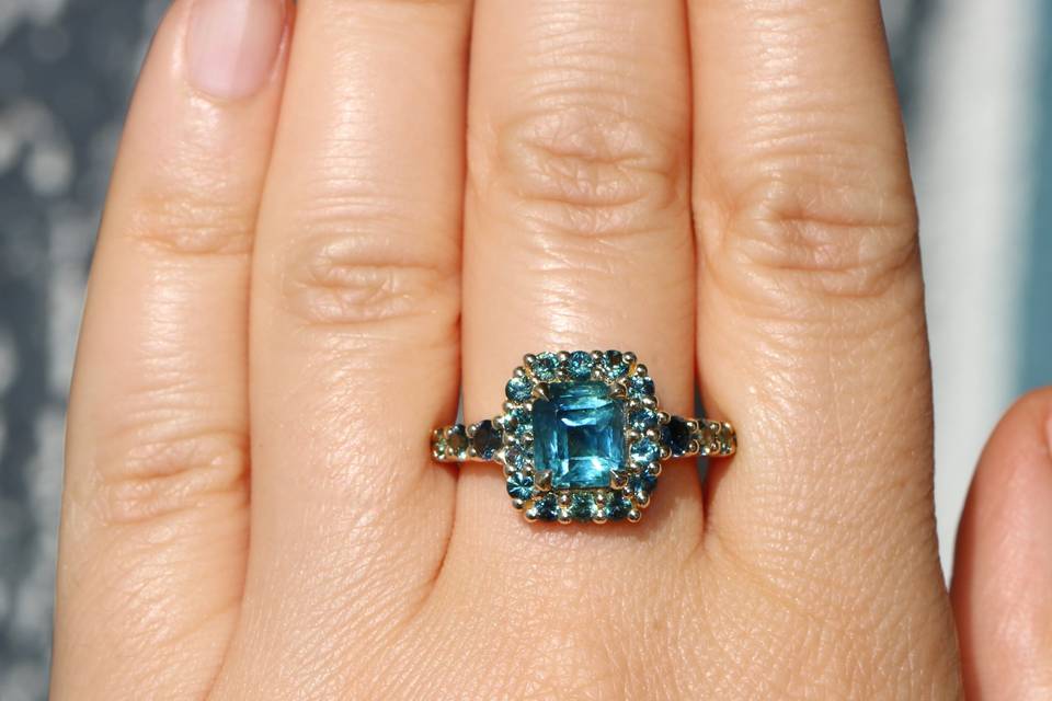 Blue Green Sapphire Ring