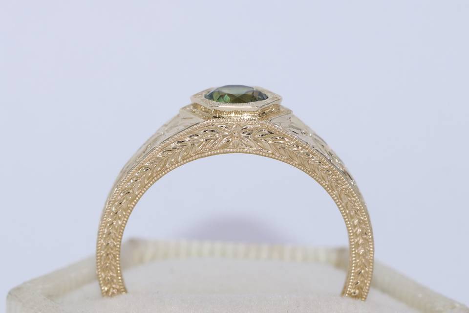 Hand Engraved Sapphire Ring