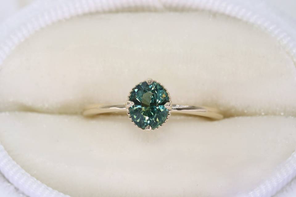 Oval Blue Green Sapphire Ring