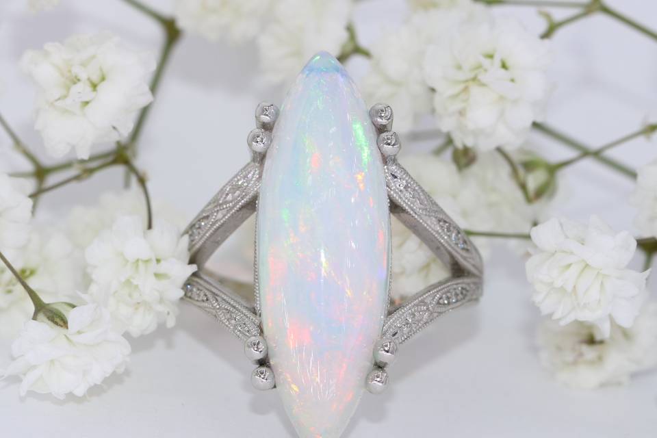 Split Platinum Opal Ring