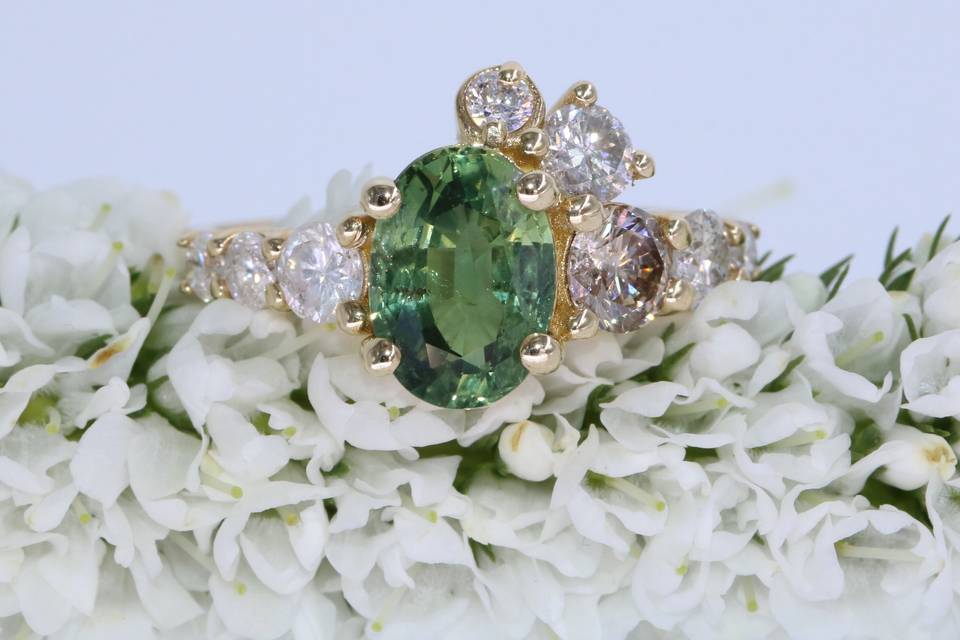 Green Sapphire Cluster Ring