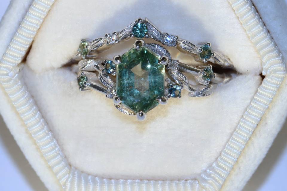 2ct Hexagon Teal Sapphire Ring