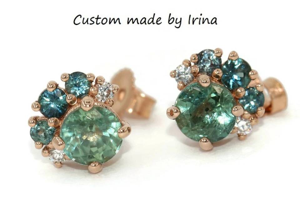 Ombré Cluster Sapphire Studs