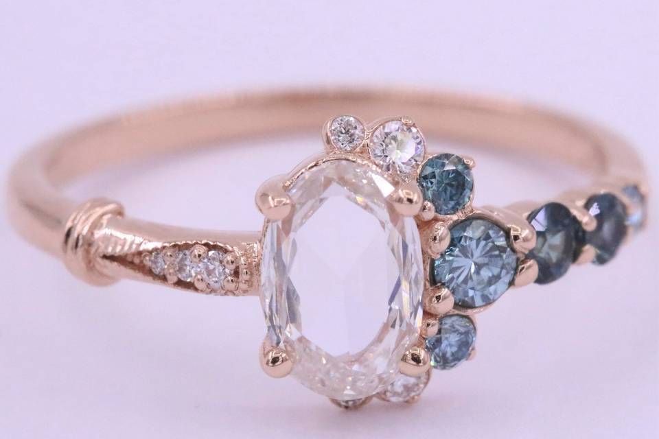 Oval rose cut diamond ring