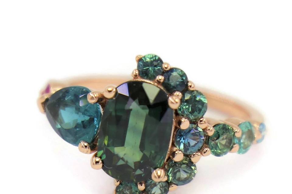 Blue green sapphire ring
