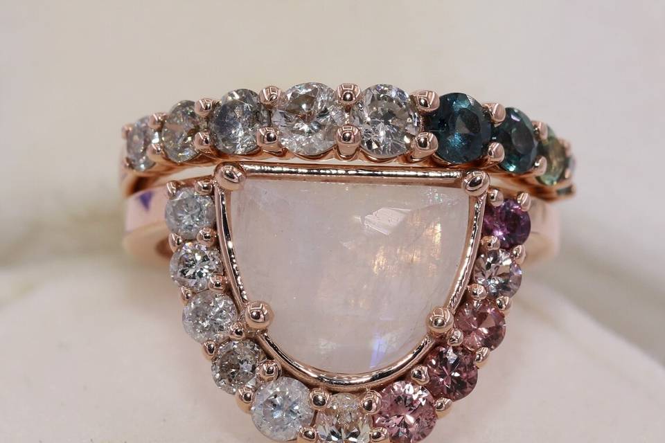 Rose Cut Moonstone Ombre Rings