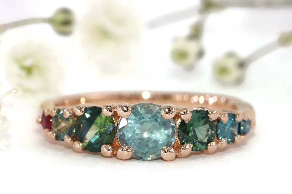 Ombre Blue Green Sapphire Ring