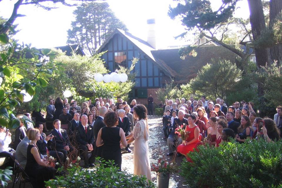 Outdoor ceremony at the historic Forest Hill Clubhouse on a Golden October day