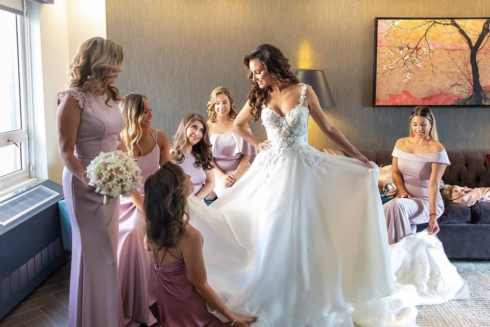 Bride with her bridesmaids