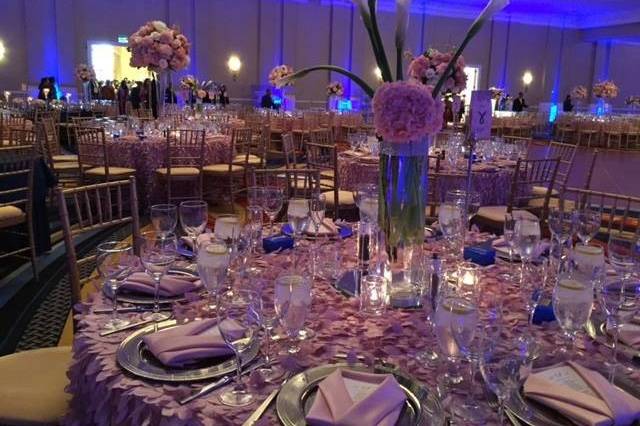 Purple centerpieces