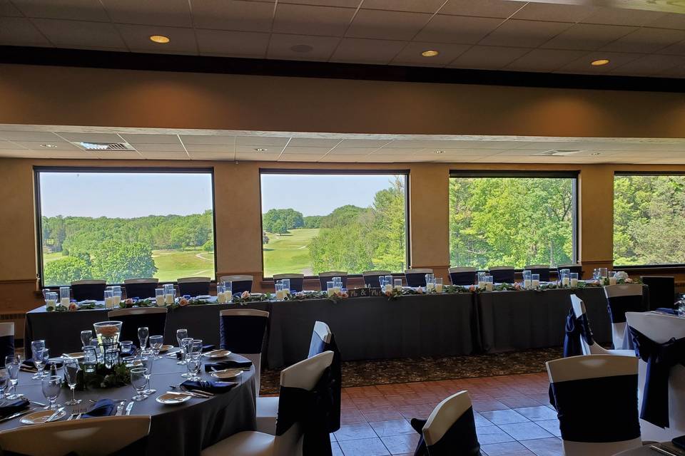 Head table in front of windows