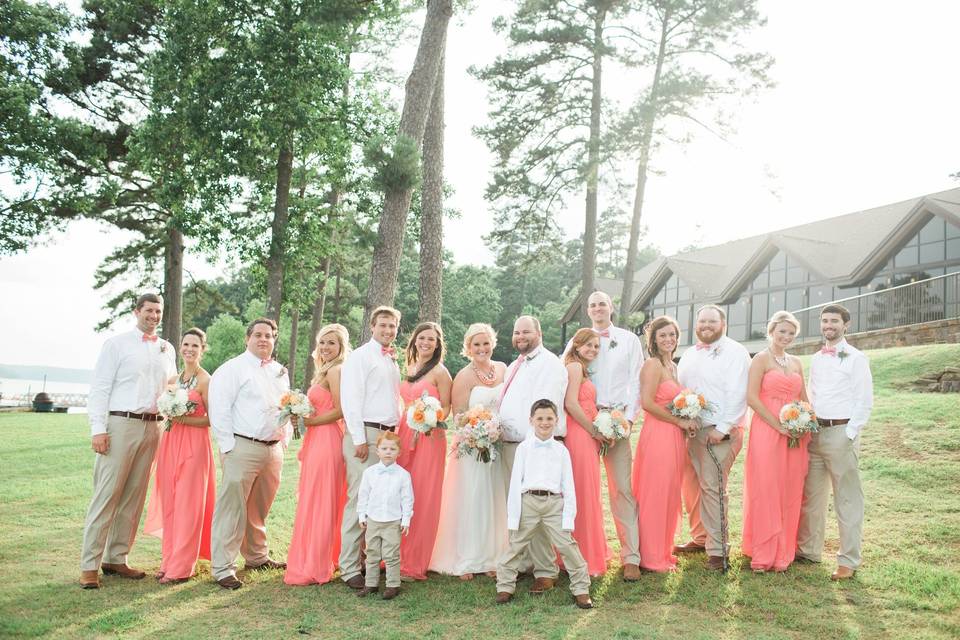 The couple with their bridesmaids and bestsman