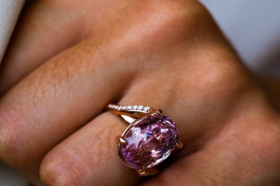 Pink Kunzite rose gold ring
