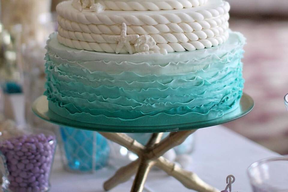 Blue and white cake