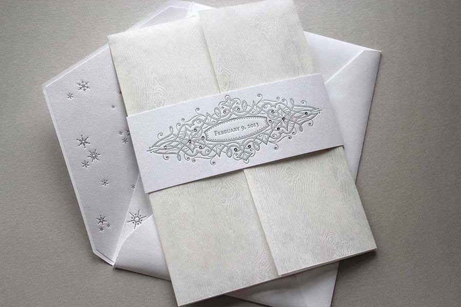 Woodland Winter custom illustrated,  letterpress wedding suite.
