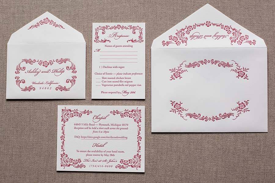 Aria wedding suite letterpress printed in one ink color