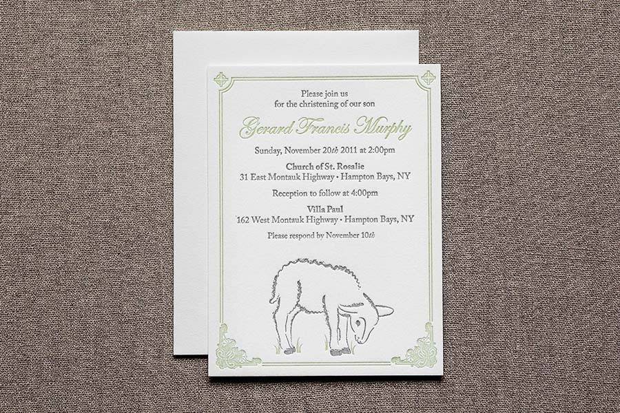 Letterpress printed baptism and christening announcements. Hand illustrated designs.
