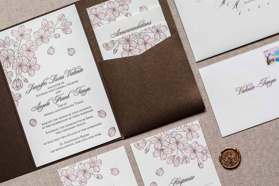 Ethereal Sakura letterpress printed cherry blossom wedding suite