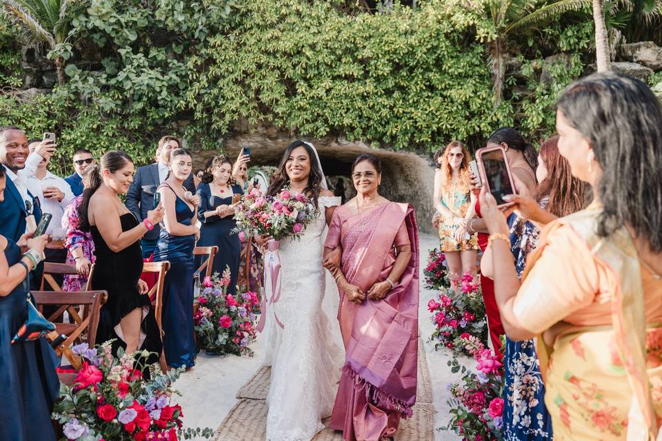 Bride walking down