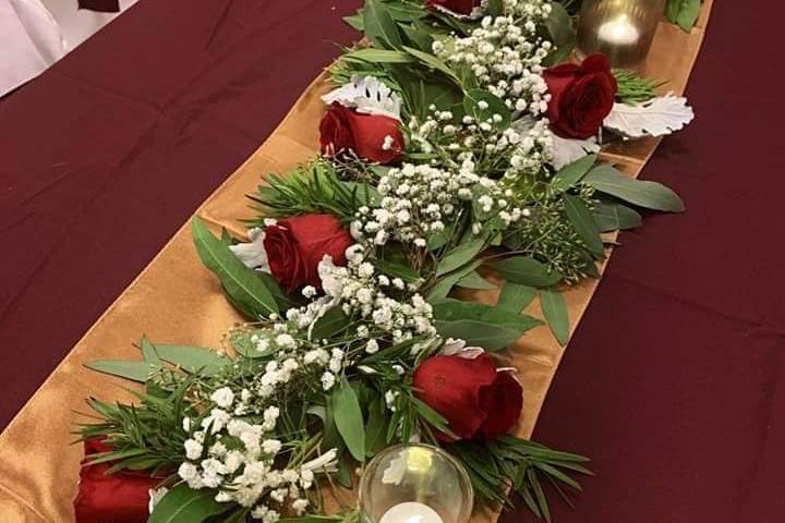 Long red rose centerpiece