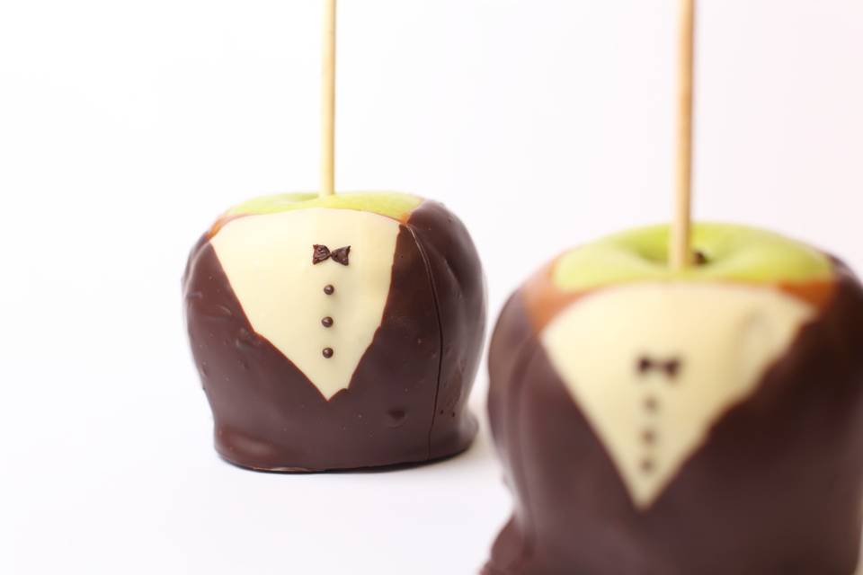 Tuxedo caramel apples for a very special client.