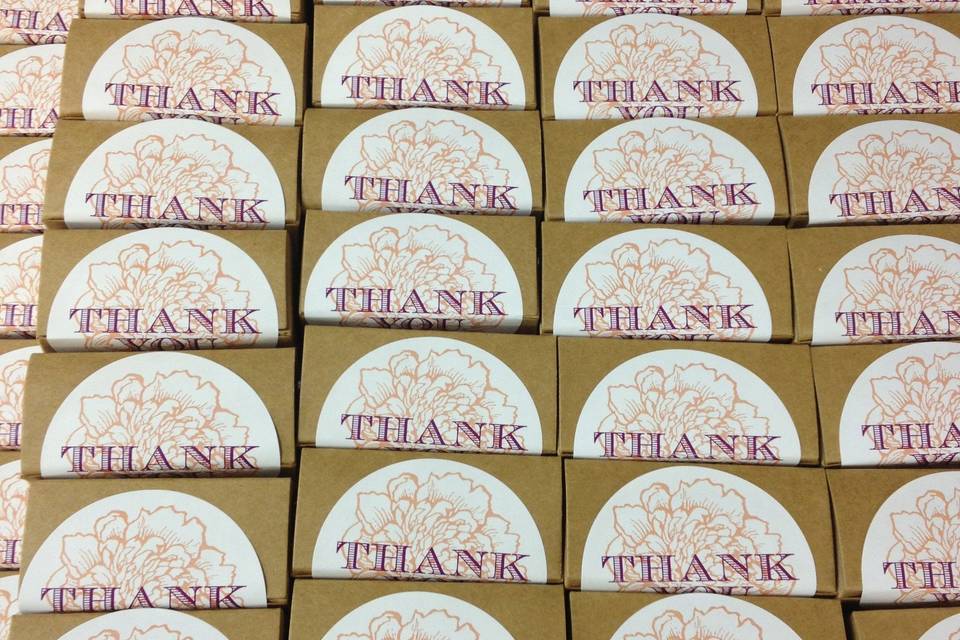 Customized favor boxes & stickers for a wonderful couple.